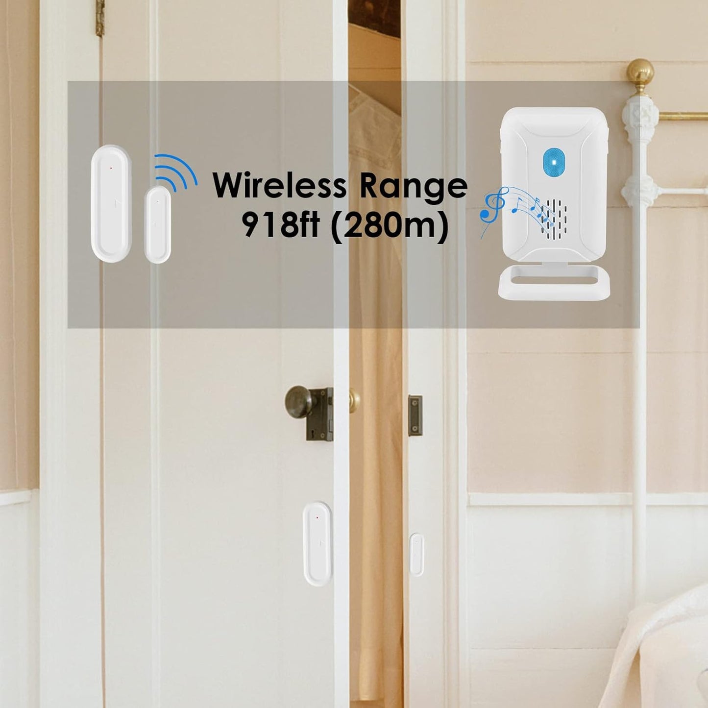 GREENCYCLE Wireless Door Open Chime - 1 Magnetic Door Alarm Sensor, Battery Operated, Can't Be Used Alone, Must Be Used with Receiver or Doorbell Set(B07H5GCSTM, B07H5H7215,B0DFWPMPKN,B0DKXZSZV6)
