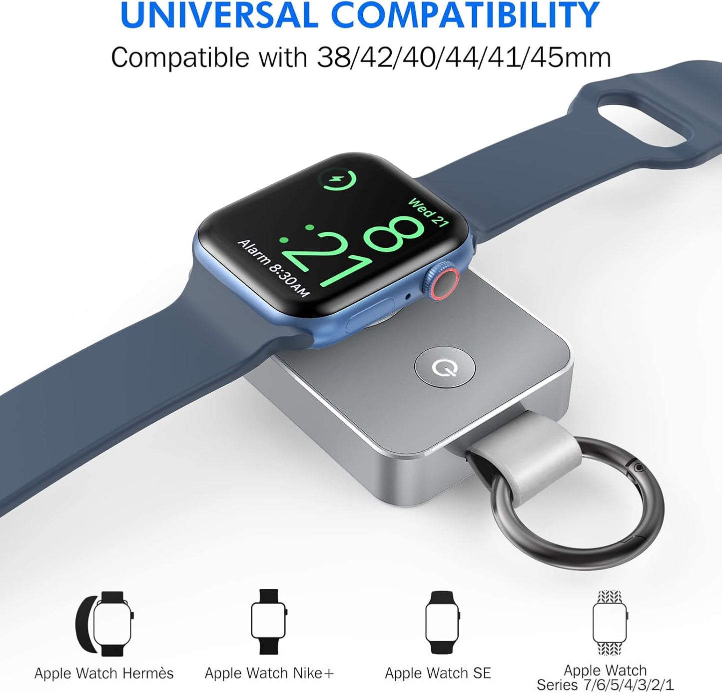 i.VALUX 2000mAh Keychain Portable Charger for Apple Watch Series 11/10/9/8/7/6/5/4/3/2/1/SE/Ultra, Wireless Travel iwatch Charger USB C Charging Cable Smart Mini Small Power Bank in Pocket