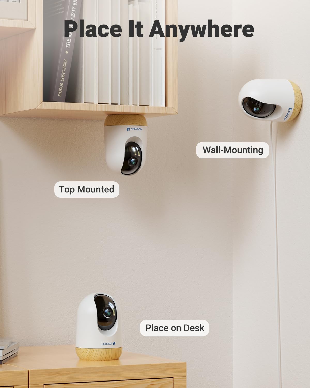 MUBVIEW Pan/Tilt Cameras for Home Security Indoor, 5MP Pet/Cat/Dog Camera with Phone App, 2.4/5 GHz WiFi Baby Monitor, Indoor Cam, Night Vision, 7X24 Record, 2-Way Audio, Motion Tracking, 2-Pack
