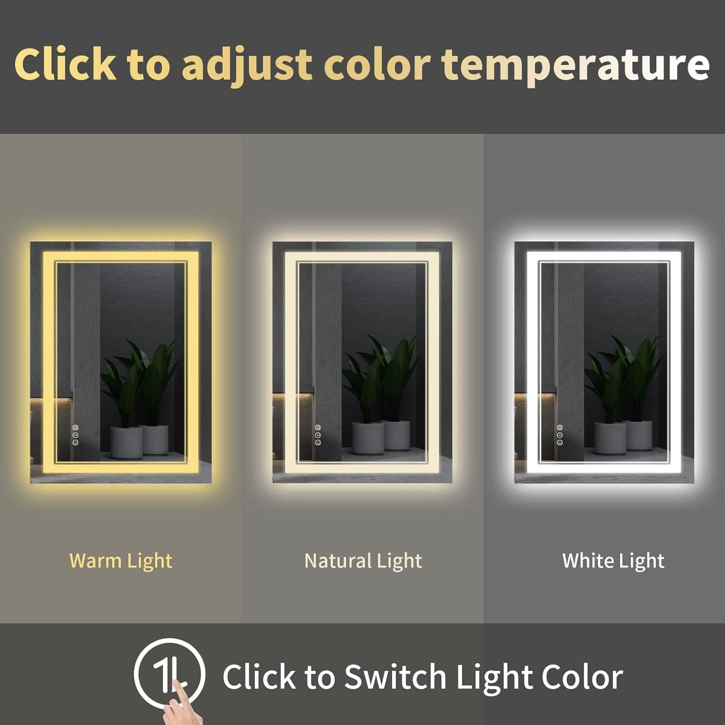 48x36 Inch Bathroom Mirror LED with Lights, Backlit and Front Lighted Anti-Fog Dimmable Memory Lighted Bathroom Vanity Mirror, Large Led Mirror for Bathroom