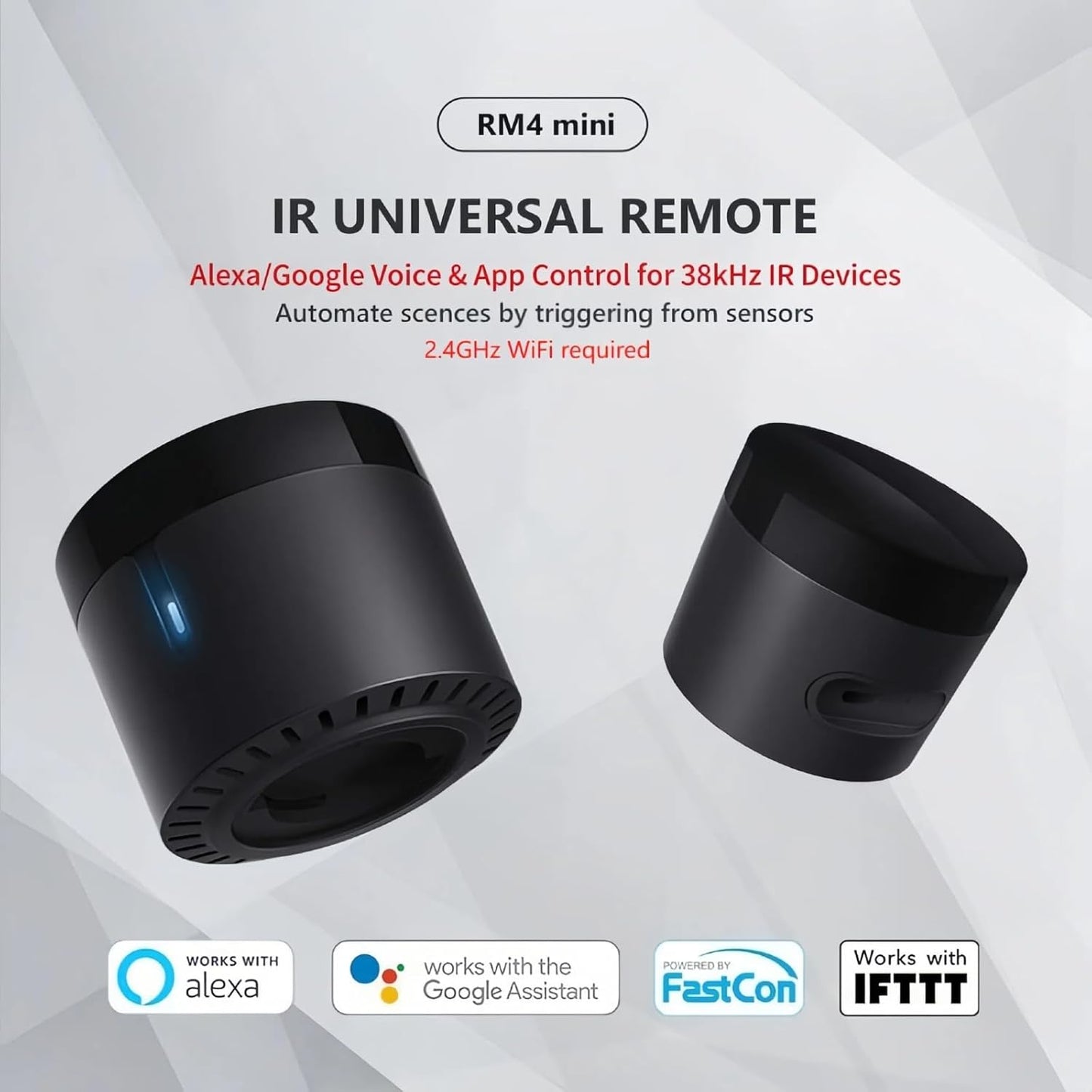 Broadlink RM4 Mini Smart Remote(2.4GHz Wi-Fi Only)- IR Blaster Hub for Smart Home Automation, Infrared TV Air Conditioner Remote Replacement Compatible with Alexa, Google Assistant, IFTTT