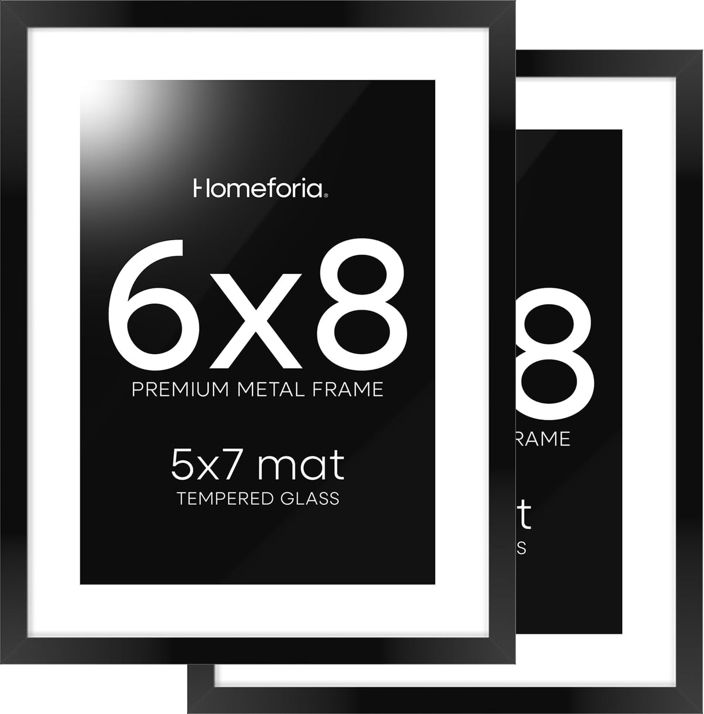 Homeforia 6x8 Picture Frame Black, High End Metal 6 x 8 Black Frames with Mat 5 x 7 for Art, 8x6 Desk Frame Matted to 5x7 inch Photo, 6 by 8 Wall or Tabletop Frames, Tempered Glass, Wall Kit, Set of 2