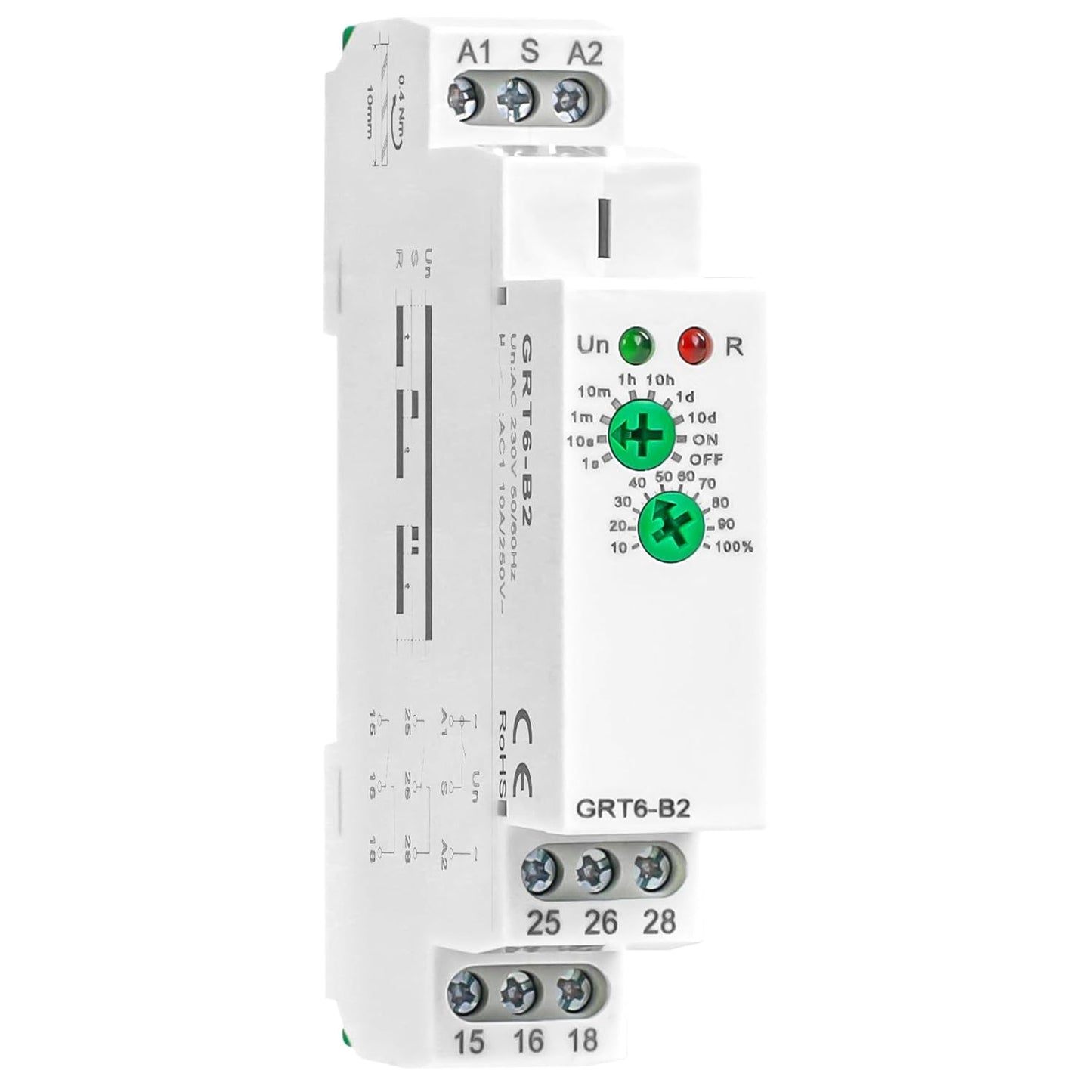 Delay Turn Off Time Relay 10A Delay Timer Relay 2SPDT GRT6 B2 DIN Rail Electronic Relays of Wide Time Delay Range for 0.1 Seconds to 10 Days Voltage Range AC 230V