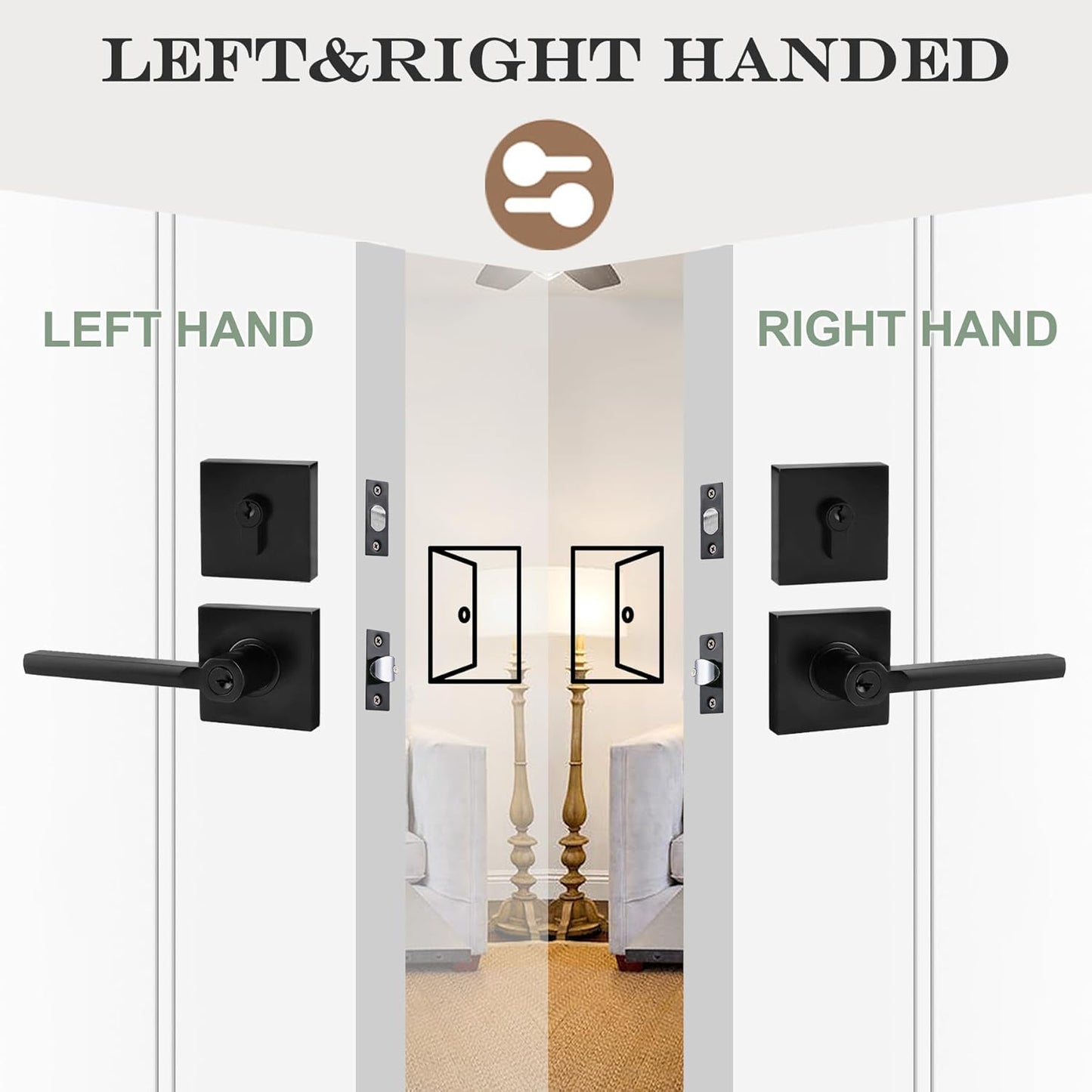 Keyed Alike(All Same Keys) Keyed Entry Door Lever with Single Cylinder Deadbolt Combo, Front Door/Exterior Door Handleset, Matte Black, 6 Set
