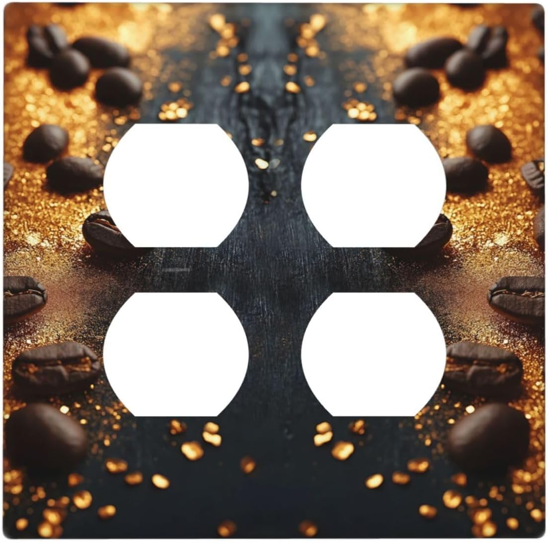 Decorative Outlet Covers Black Wood Board Gold Dust Coffee Beans 2 Gang Wall Plate Cover Double Duplex Receptacle Two Switch Light Switch Cover Plate Jumbo Face Plate