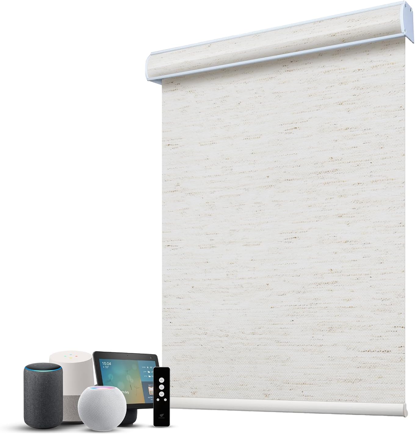 SmartWings Motorized 100% Blackout Shades Blinds, Custom Size, Cordless Window Shades with Rechargeable Battery, Work with Matter/Apple HomeKit, Alexa, Thread/Zigbee, Remote Optional, Linen White