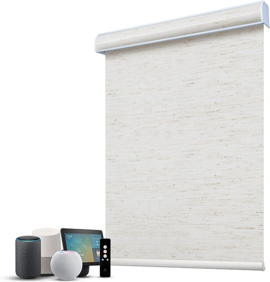 SmartWings Motorized 100% Blackout Shades Blinds, Custom Size, Cordless Window Shades with Rechargeable Battery, Work with Matter/Apple HomeKit, Alexa, Thread/Zigbee, Remote Optional, Linen White