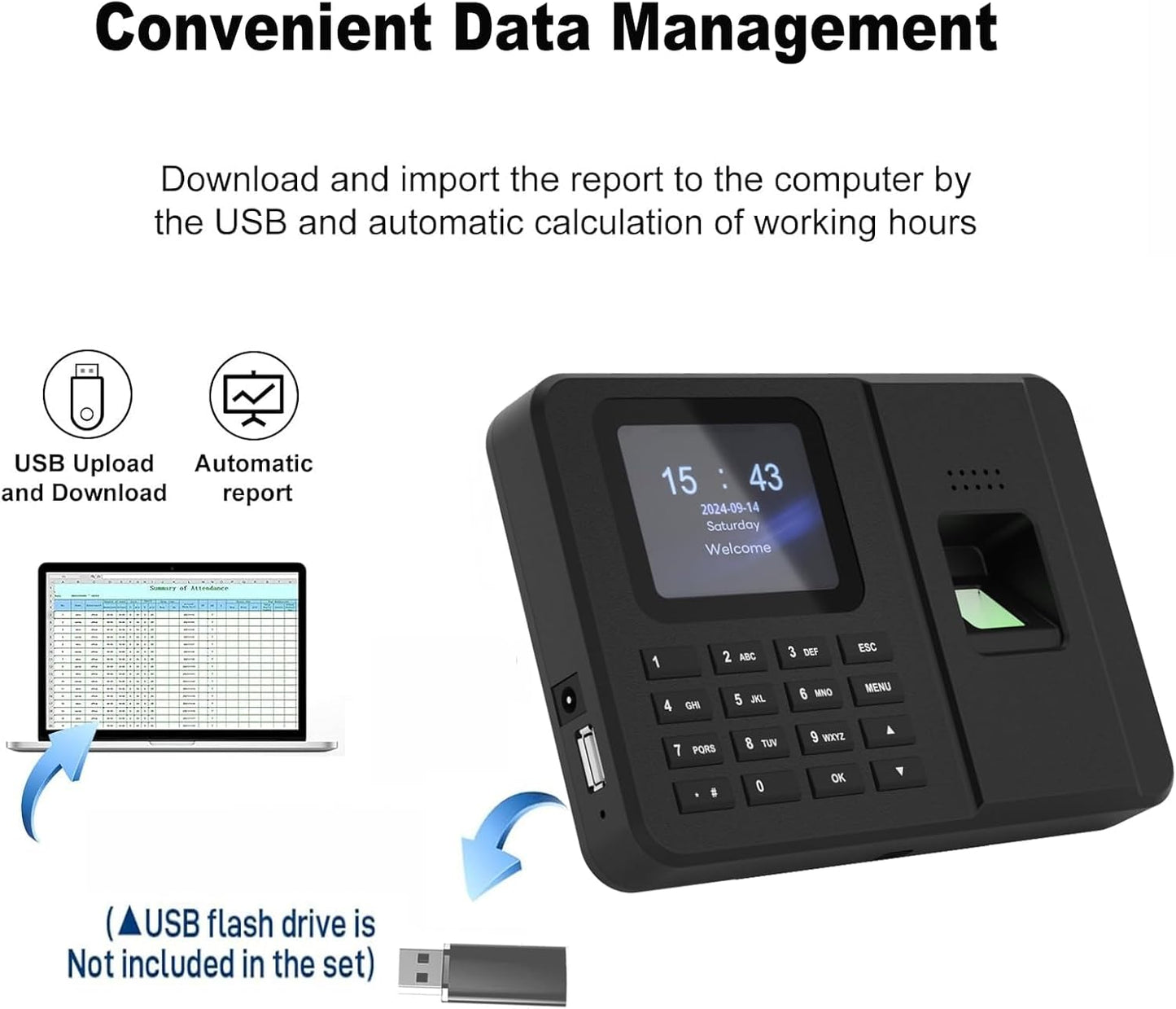 Time Clocks for Employees Small Business, Fingerprint + PIN, Biometric Clock in and Out Machine for Employees, No Monthly Fee, No Software Required