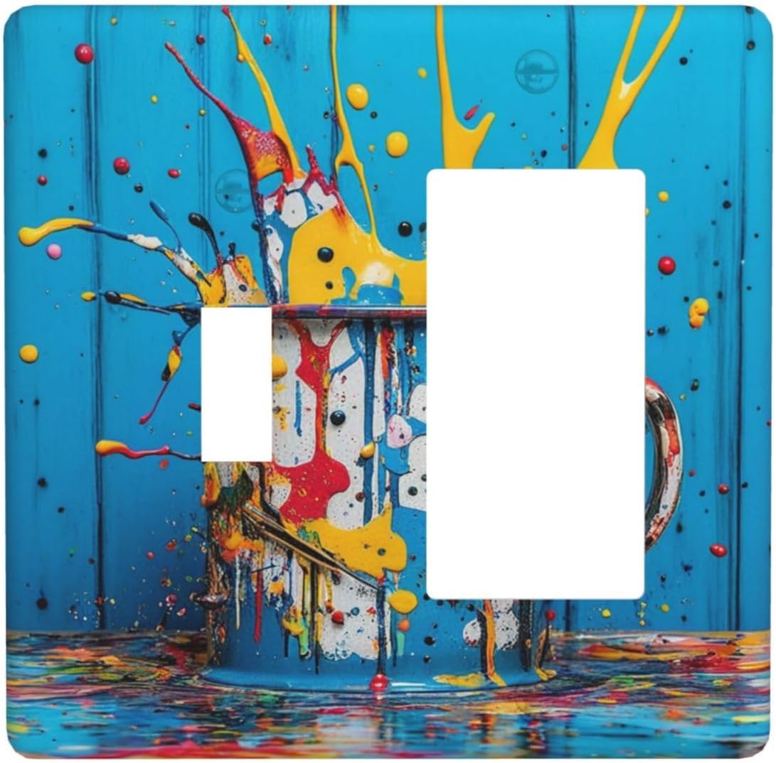 Decorative Outlet Covers Colorful Paint Splatters Blue Wood Plank 2 Gang 1 Gang Wall Plate Cover Single Toggle Rocker Combo Light Switch Cover Plate Face Plate