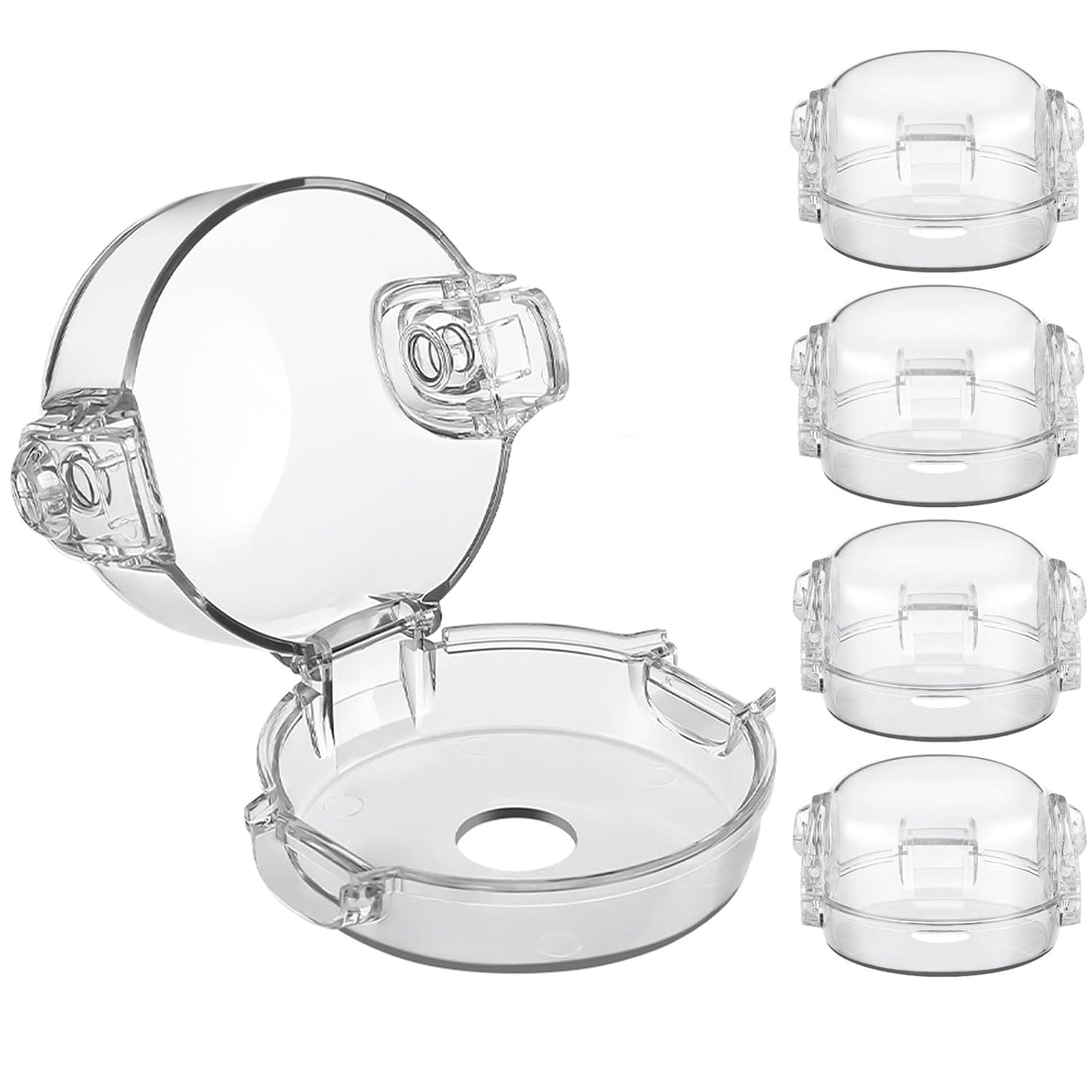 Stove Knob Safety Covers, for Knob Diameter Less Than 2.4", Dual Grip Safety Shield, Unlock with Adult Hand, Press Gas Stove Knob Locks, Oven Lock Knob Covers for Child Safety, Clear, Pack of 5