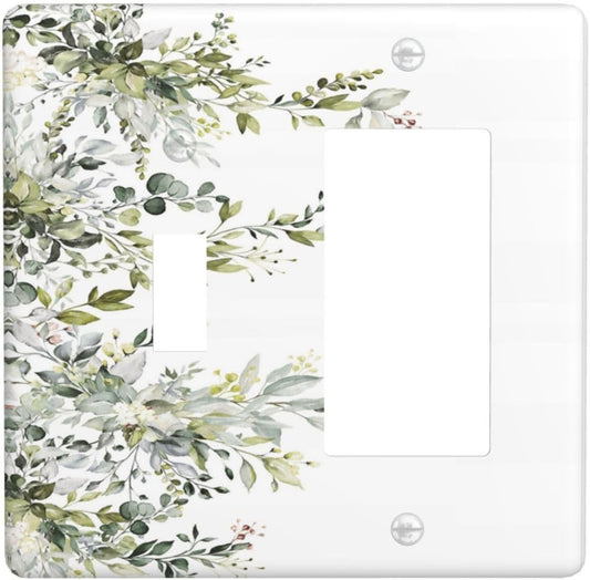 Decorative Outlet Covers Rustic Eucalyptus Leaves Green Leaf 2 Gang Wall Plate Single Toggle 1 Rocker Light Switch Cover Switch Plate Covers for Country Bedroom Home Decor
