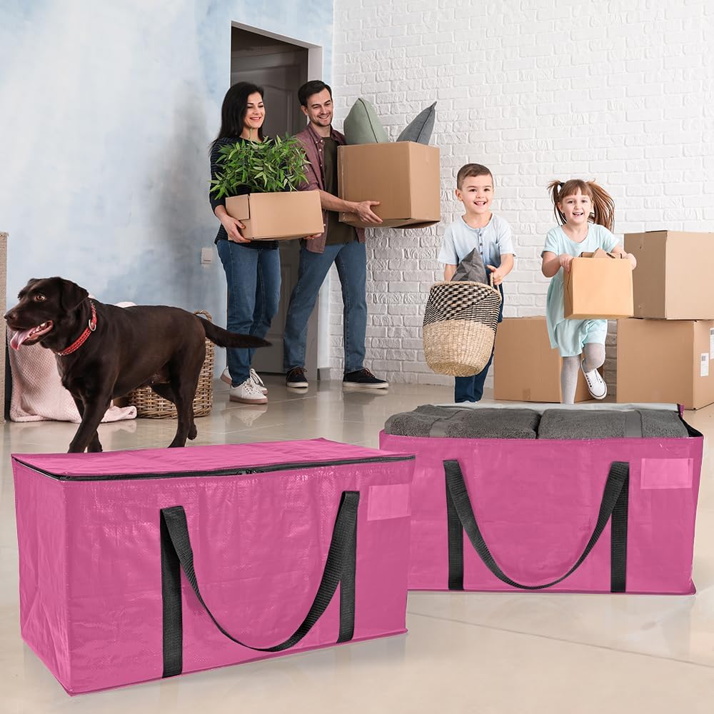 ClearSpace Heavy Duty Moving Bags or Storage Bags – Pink Storage Bins with Lids, Large Moving Boxes with Backpack Straps & Zippers,– Packing Box & Moving Supplies for College Dorm, 6 Pack