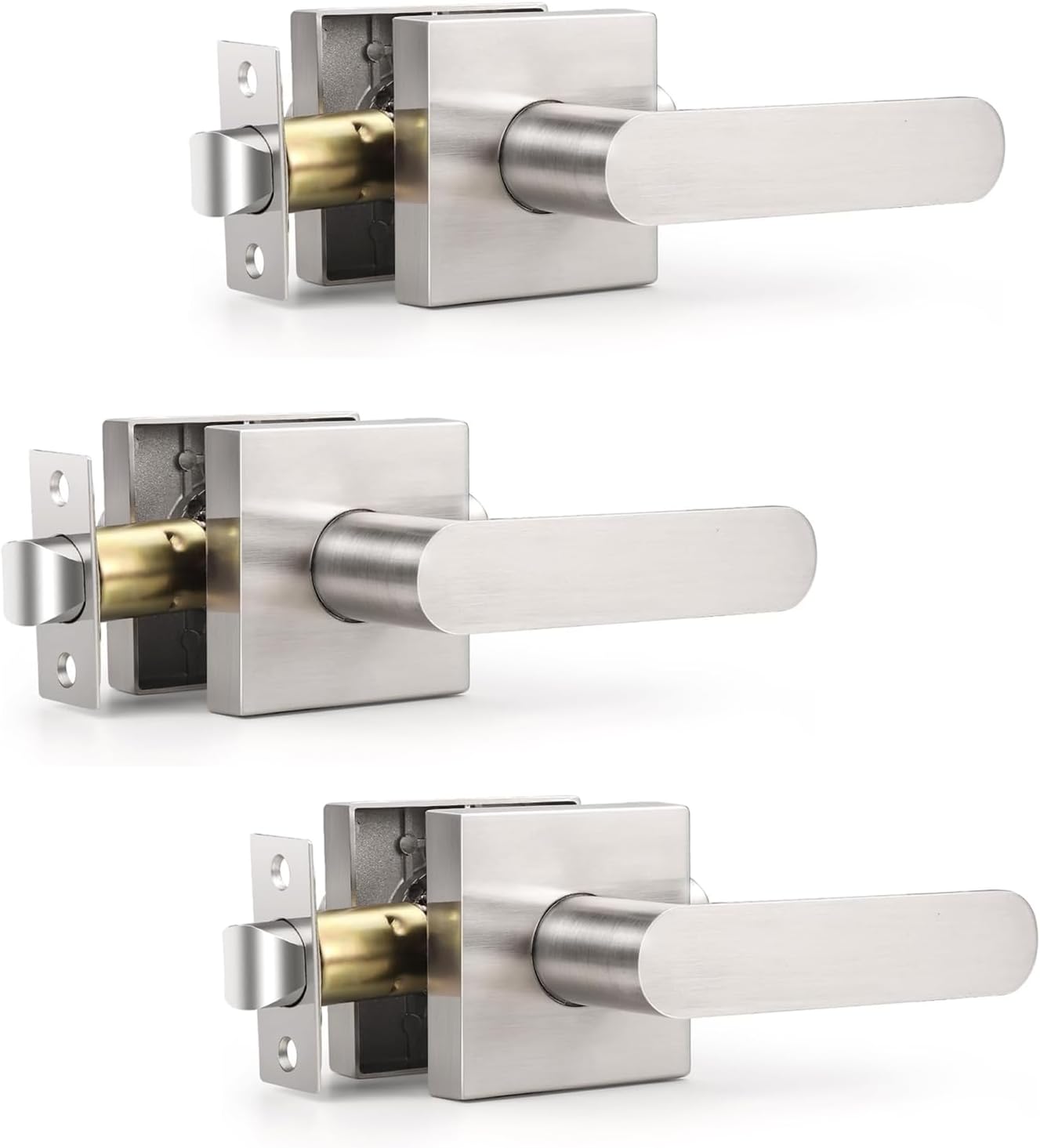 KNOBWELL 3 Pack Interior Door Handle,Satin Nickel Finish Door Levers, Passage Knob for Closet Hallway, Zinc Alloy Construction, 250,000-Cycle Durability