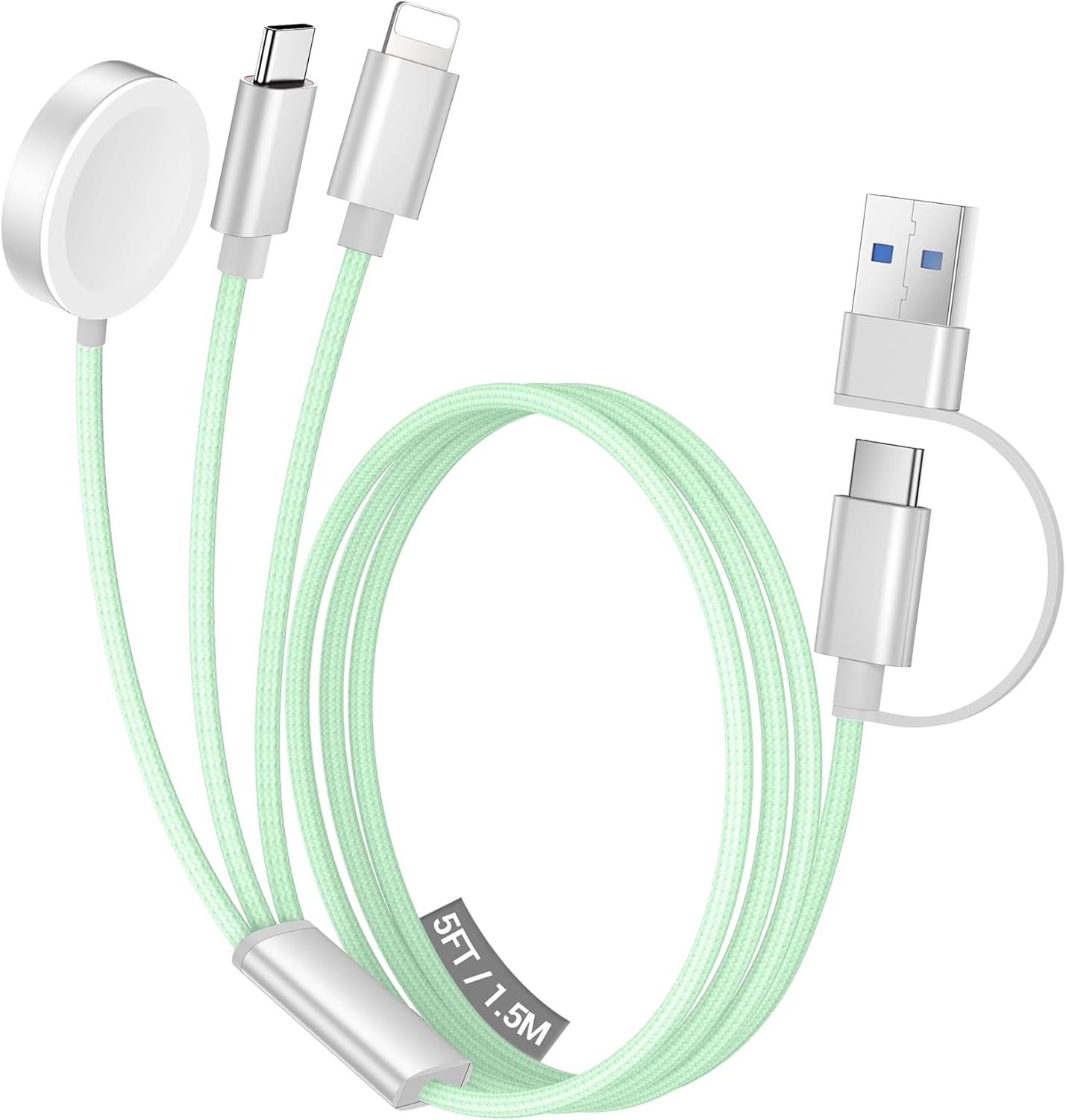Temdan for Travel Vacation Essentials,3 in 2 USB C Cable for Apple Watch Charger/iPhone 17 Charger/Lightning,Multi Charging Cable Cord,Camping Essentials,Designed for iWatch &iPhone 16-12-5FT Green