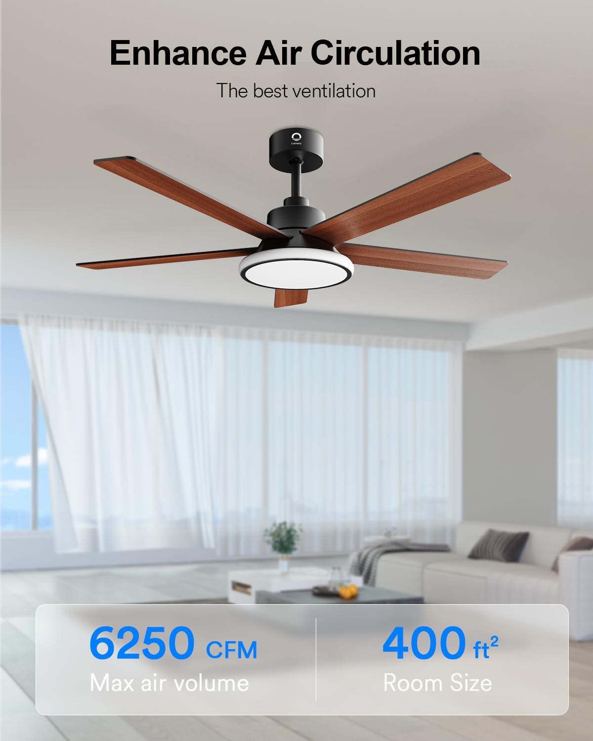 Lumary 52'' Smart Ceiling Fan with RGBAI Lights Remote, WiFi Bluetooth Low Profile Ceiling Fan with Alexa Google App, Dimmable & Color Tuning, 46 Scene, Modern Flush Mount for Bedroom Living Room