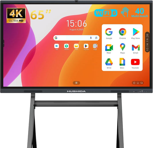 65" Smart Board Google EDLA-Certified 4K Interactive Whiteboard SmartBoard for Classroom & Office, Android 14 Touchscreen with 13MP AI Camera Win 11 Pro 8G RAM+256G ROM, 40-Points, Wall Mount