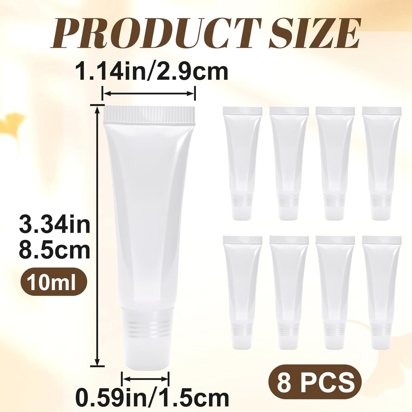 OIIKI 8pcs Empty Lip Gloss Squeeze Tubes, 10ml Refillable Lip Balm Containers with Screw Cover, Clear Soft Portable Empty Tube Makeup Containers for Travel Toiletries