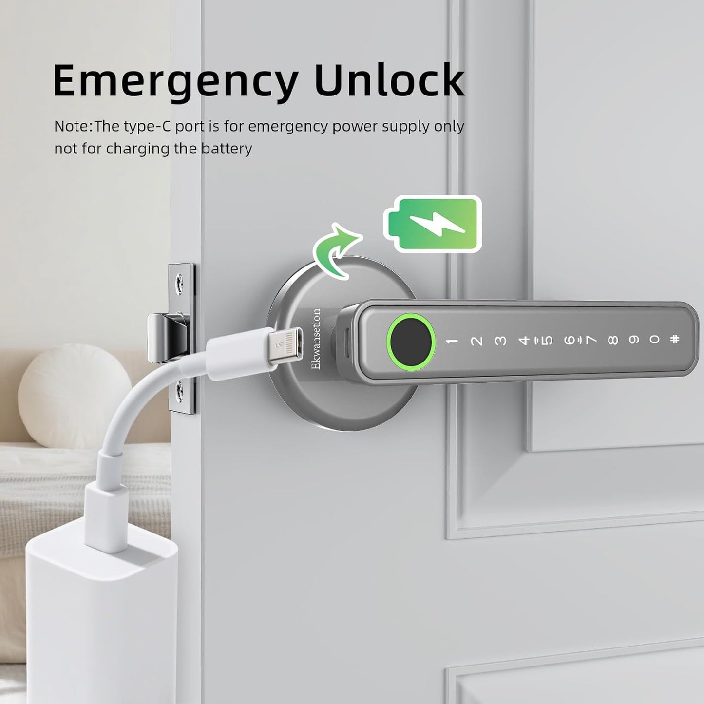Fingerprint Door Lock Smart Door Lock with Keypad Keyless Entry Door Lock with Handle for Home Hotel Office Apartment Bedroom (Silver)