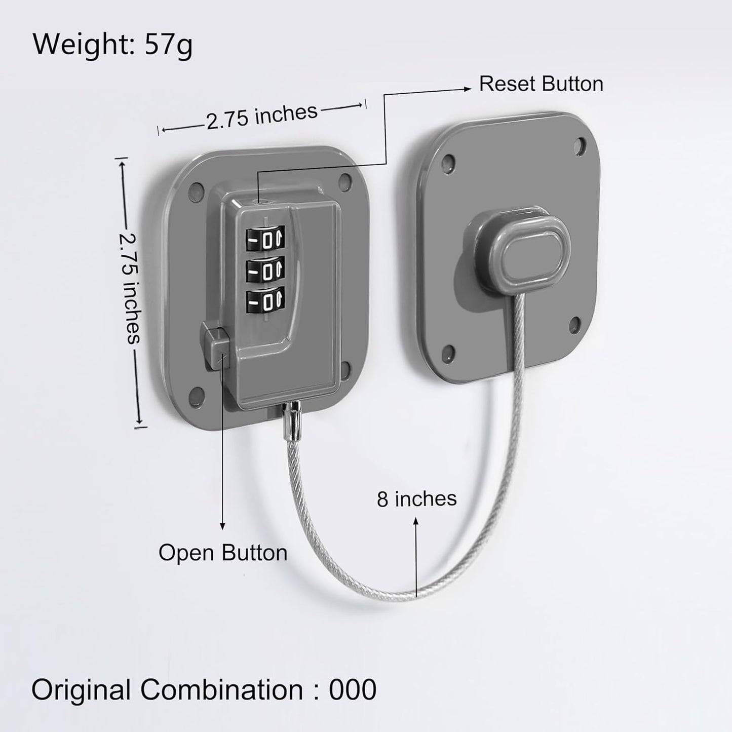 Refrigerator Lock, Heavy Duty Fridge Lock, Combination Lock for Refrigerator Cabinets, Drawers, Safety, Easy Install No Keys Needed (Grey-3Pack)