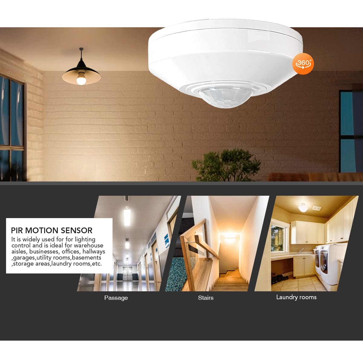 RAYZEEK DC 12/24V 10A Low Voltage Ceiling Sensor Pir Occupancy Motion Detector,360 Motion Sensor,8-12M High Sensitive Ceiling Motion Sensor Switch, Commercial/Industrial Grade, White