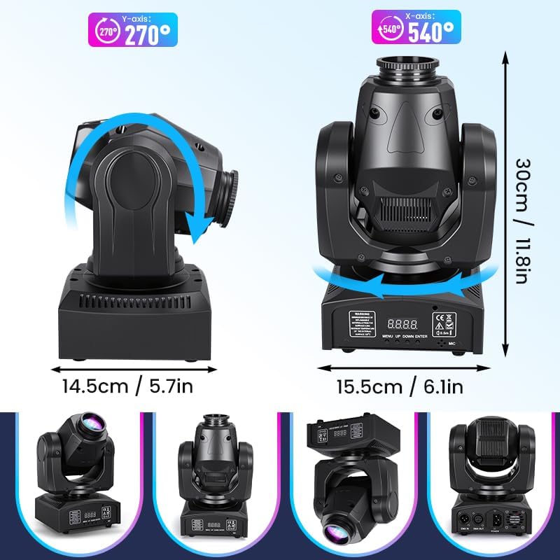 MINGJIE 60W LED Moving Head Stage Lights with DMX512 Control - 8 Gobos & 8 Colors, Sound Activated, 540° Pan & 270° Tilt, Compact DJ Light for Wedding, Party Stage Lighting (1Pack =6PCS)