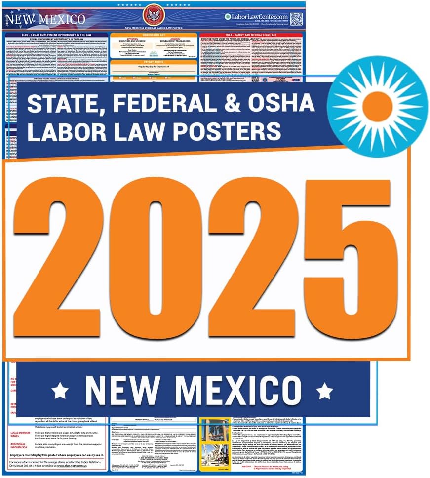2025 New Mexico Labor Law Poster - State, Federal, OSHA Compliant - Workplace Required Posting for Employees - English Employment Poster- UV Laminated Waterproof - 26" x 39.5”- English