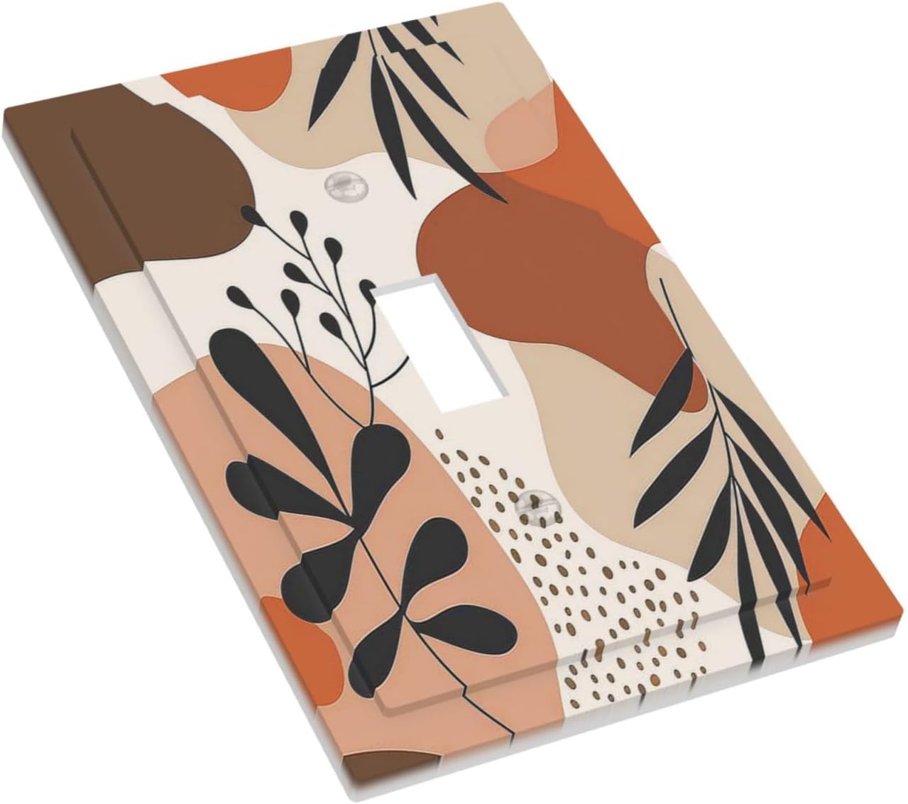 Decorative Light Switch Cover Boho Botanical Orange Green Beige Minimalist 1 Gang Single Toggle Device Electrical Faceplate Switchplates Decorator Outlet Wall Plate for Bedroom living Room