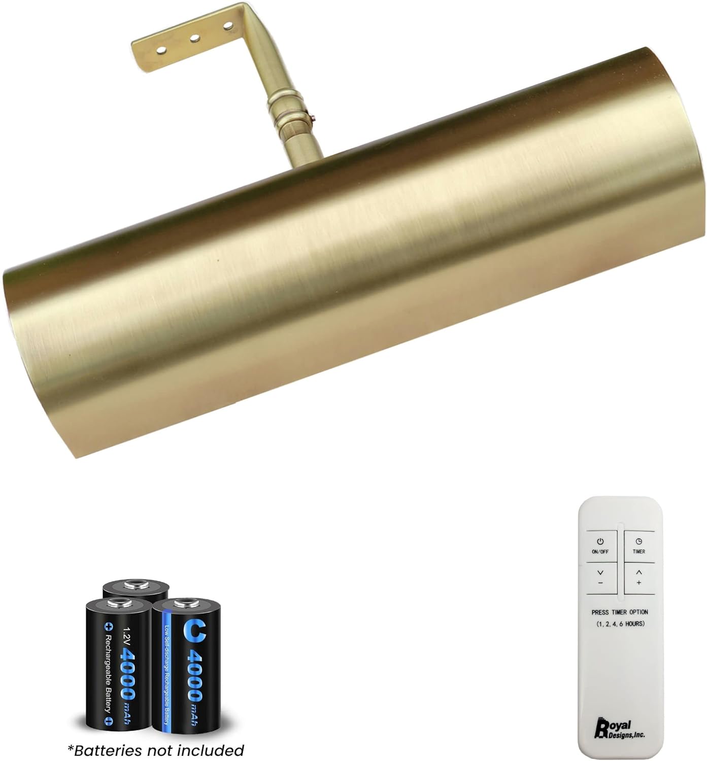 Royal Designs, Inc. Cordless Remote Control LED Picture Light, Dimmable with Timer Function, Brushed Satin Brass, 8.75 Inches