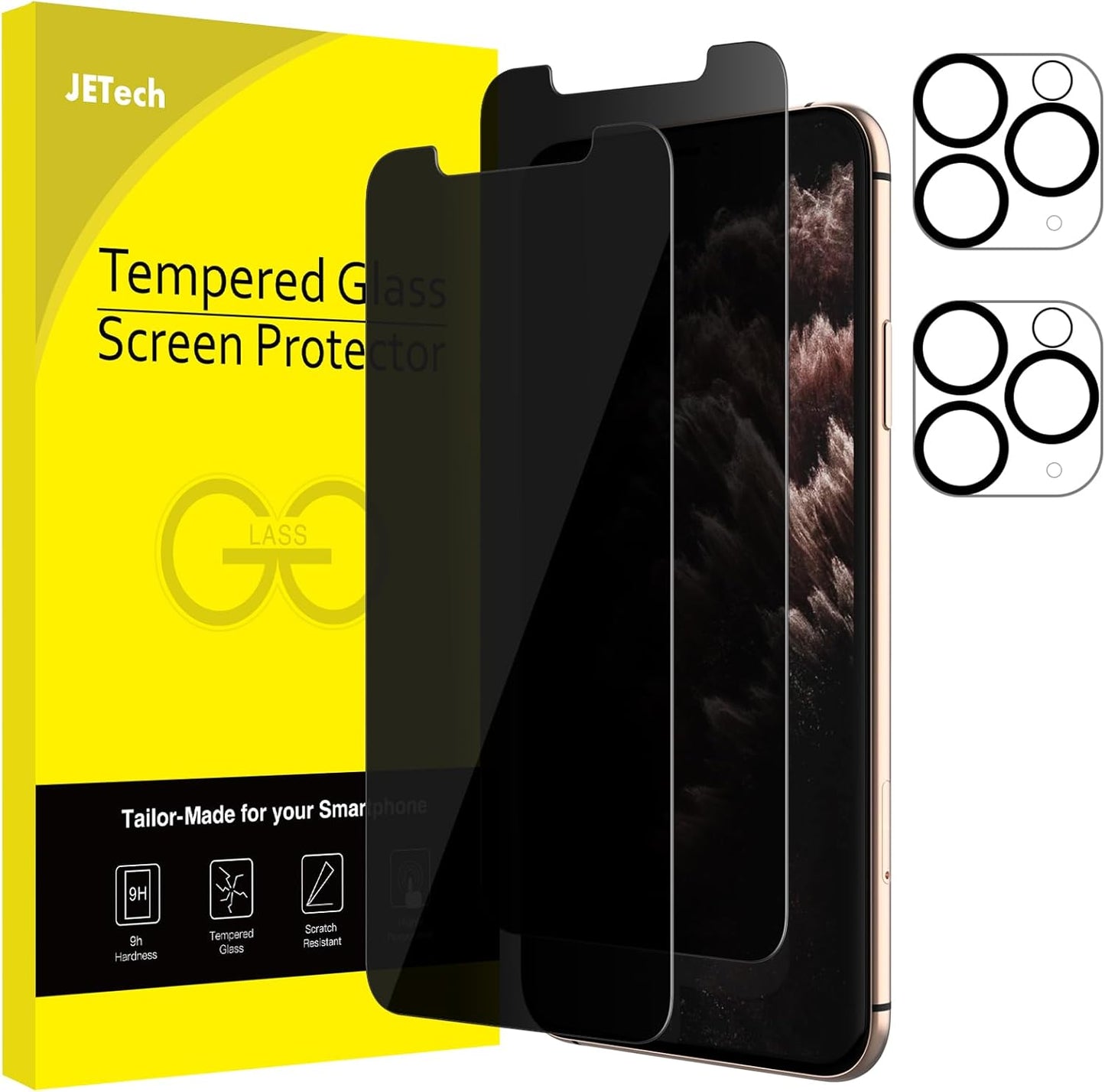 JETech Privacy Screen Protector for iPhone 11 Pro 5.8-Inch with Camera Lens Protector, Anti Spy Tempered Glass Film, 2-Pack Each
