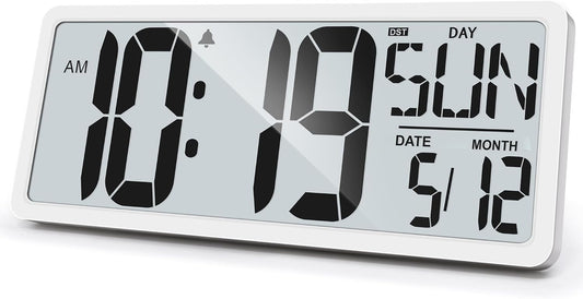 TXL Large Digital Wall Clock with Backlight, 14.2" Battery Operated Alarm Clock with Day, Date & Temperature, Jumbo Display Digital Count Up Down Timer Clock for Seniors, Home, Bedroom Office