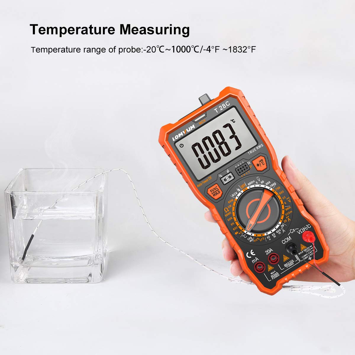 Lomvum Digital Multimeter 6000 Counts TRMS Auto-Ranging Portable Multimeter with AC DC Voltmeter and Ohmmeter Tester，Measures Voltage Current Capacitance Resistance Temperature Frequency Diode (T6)