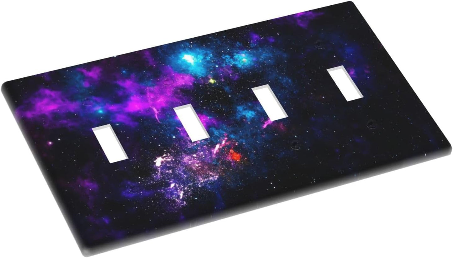Outer Space Colorful Starry Sky Galaxy Planet Light Switch Covers Quad Toggle Electrical Faceplate 4 Gang Wall Plate Decorative Switch Plates for Bed Room Living Room Decor