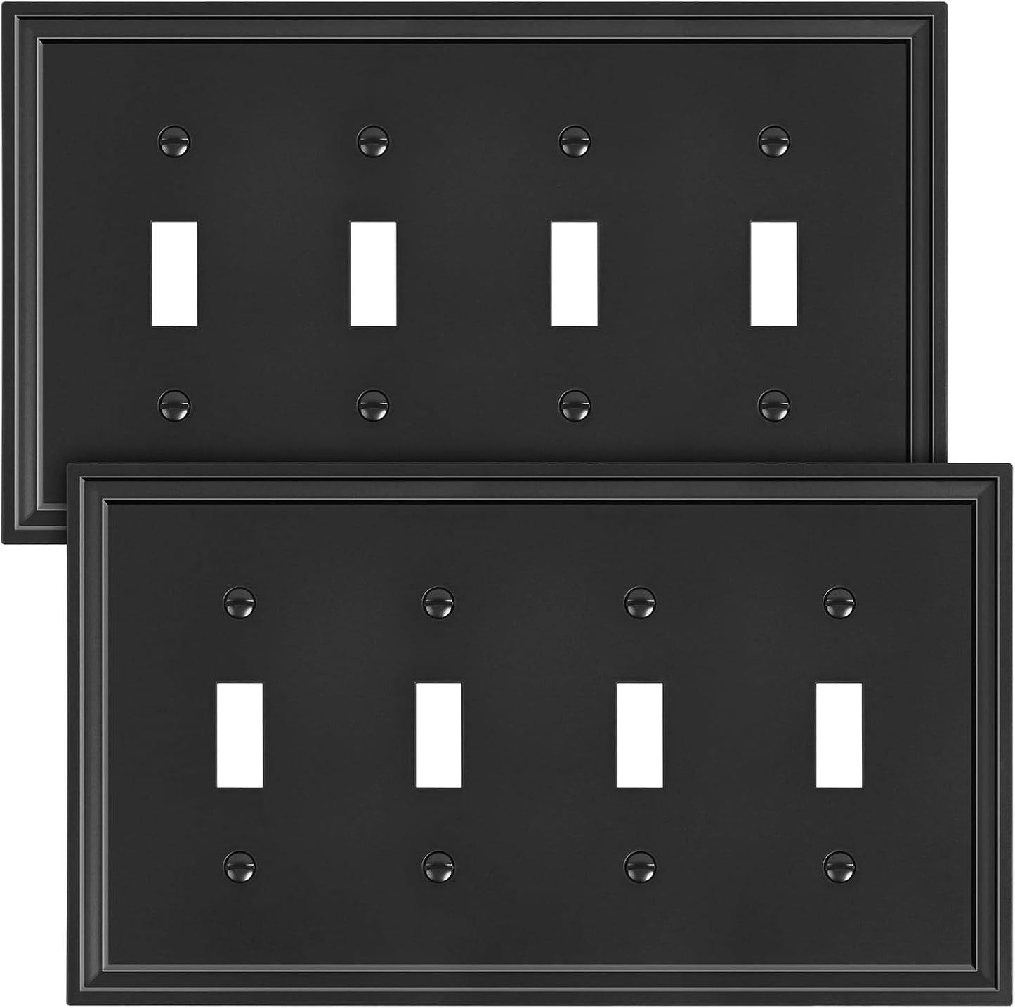 2-Pack Quad Toggle Light Switch Cover Plate, Black Decorative Switch Plate Covers, Natural Bamboo Fiber 4 Gang Wall Plate, Corrosion Resistant