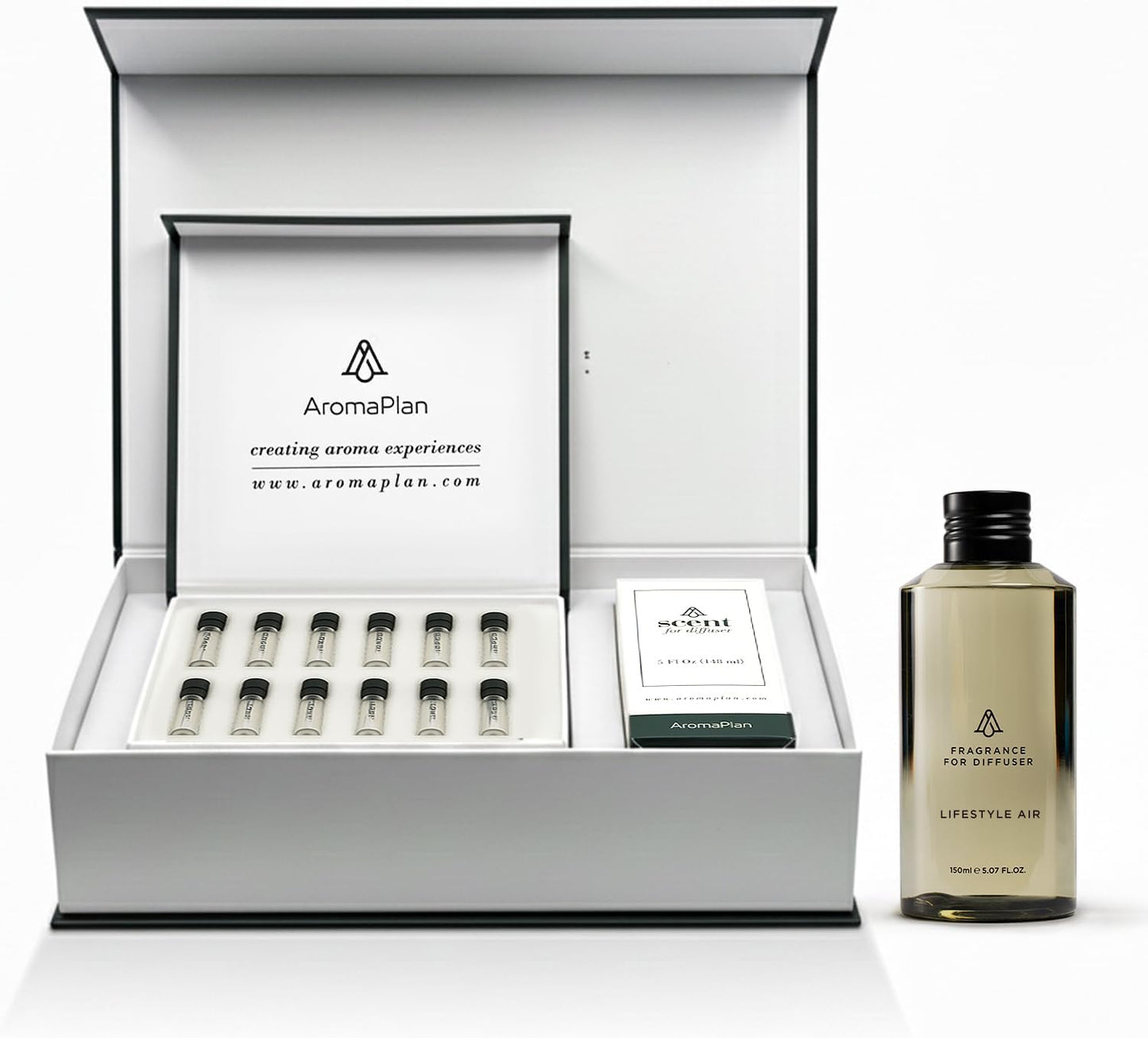 AromaPlan Hotel Scents Lifestyle Air 5 Fl Oz (148ml) & Sample Set with Top 12 Fragrances -Home Luxury Aroma & Hotel Fragrance Diffuser Oil for Aromatherapy, USA Made