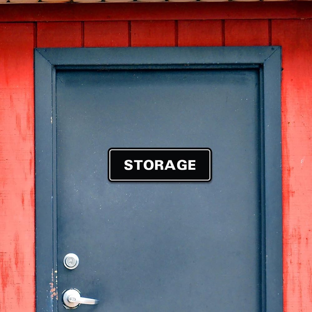 Standard STORAGE Door/Wall Sign - Black/Silver - Large (5 Pack)