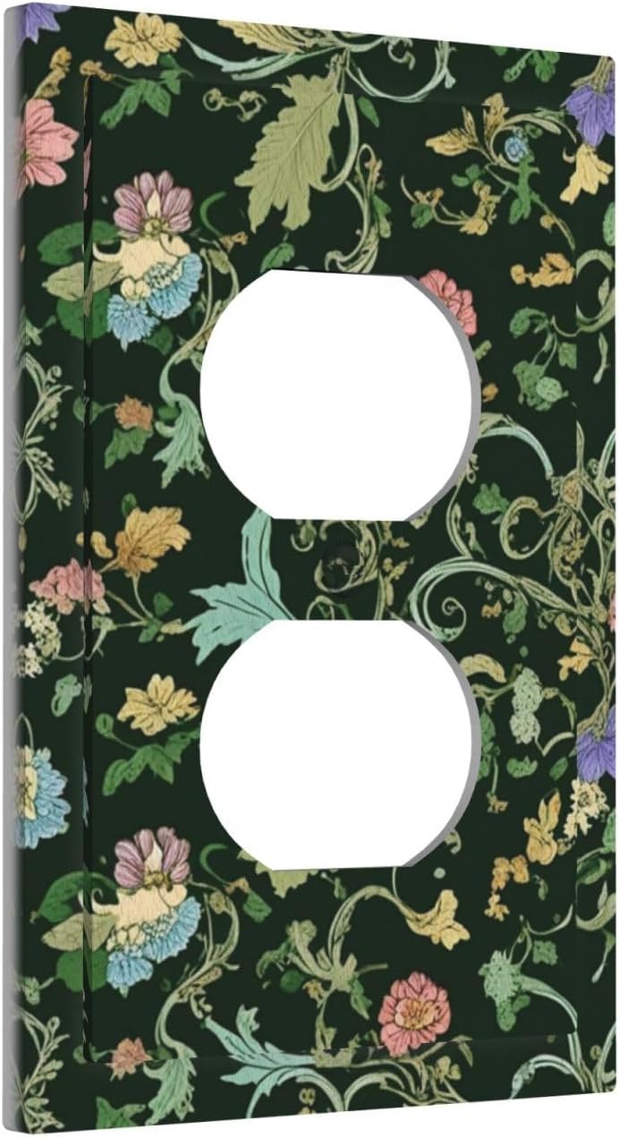 Decorative Outlet Covers Vintage Green Leaf Plant Rustic Pink Flower 1 Gang Duplex Light Switch Cover Plate Wall Plates for Electrical Outlets Switchplate Faceplate