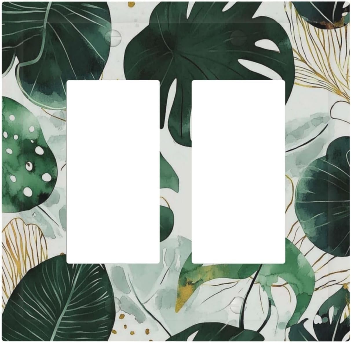 Boho Tropical Green Leaf Watercolor Banana Leaves Decorative Outlet Covers 2 Gang Double Gfci Rocker Electrical Wall Panels Light Switch Cover Plate For Bed Room Living Room Decor