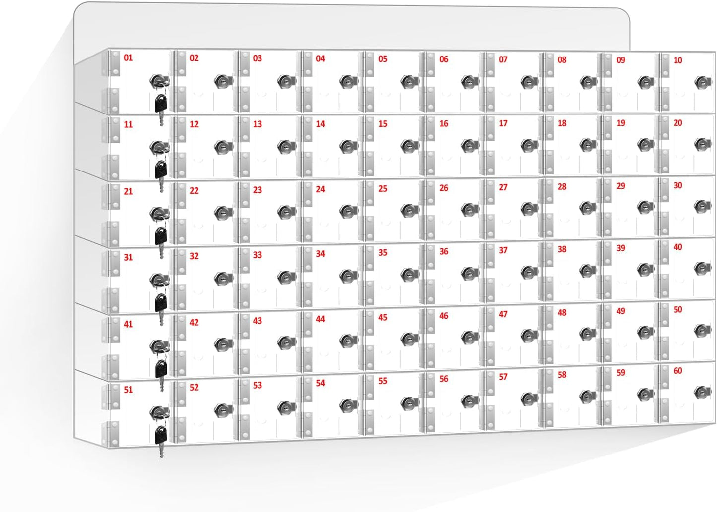 60 A Slots Cell Phone Locker Box, Clear Phone Storage, Acrylic Cell Phone Lock Box with Door Locks and Keys, Wall Mounted Cell Phones Cabinet for Office School Classroom Factory