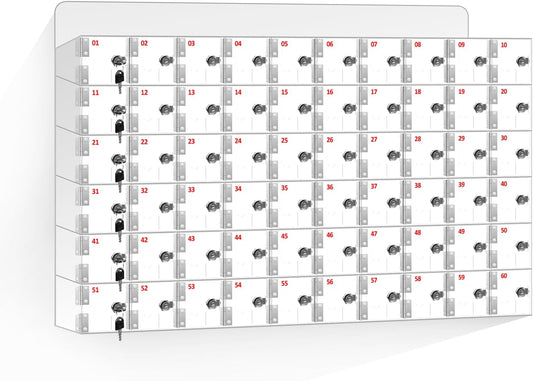60 A Slots Cell Phone Locker Box, Clear Phone Storage, Acrylic Cell Phone Lock Box with Door Locks and Keys, Wall Mounted Cell Phones Cabinet for Office School Classroom Factory
