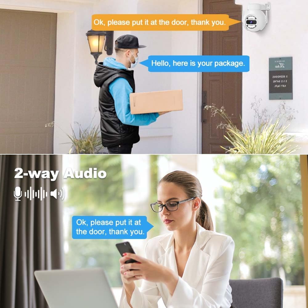 [Auto Tracking Alert 360° PTZ & 2-Way Audio] 8CH Plug&Play Wireless Cameras for Home Security, 4x1920P 5MP IP67 IR&Full Color Night Vison AI Motion Detection, 500G HDD 24/7 Recording Remote Control