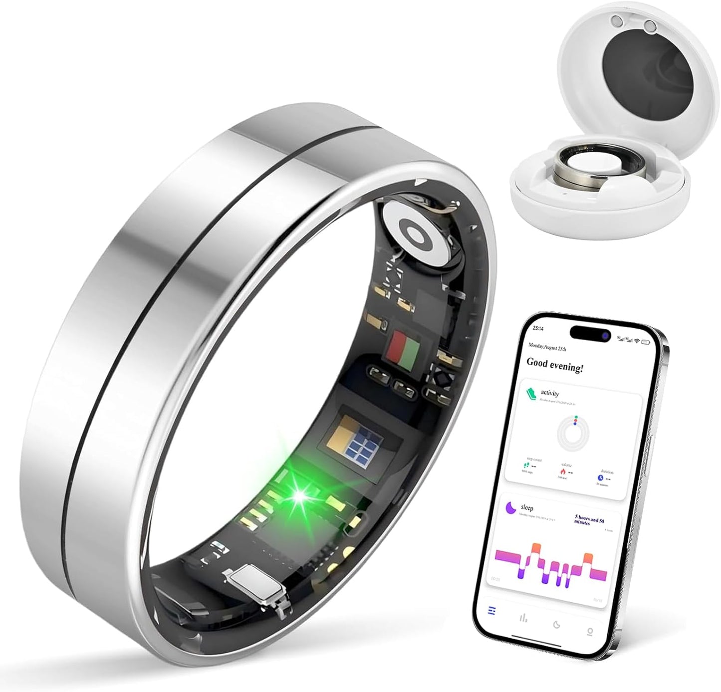 KppeX-X1 Smart Health Ring Kit-Nighttime Sleep Monitoring-Heart Rate-IP68 Waterproof Exercise Recording Fitness Tracker-No Subscription Fee Mixer#Steel Color