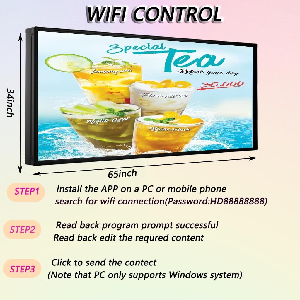 P5 Outdoor LED Sign 65"×34" – Full Color Scrolling Display Board with WiFi/USB Control, 320×160 High Resolution, IP65 Waterproof for Storefront Advertising