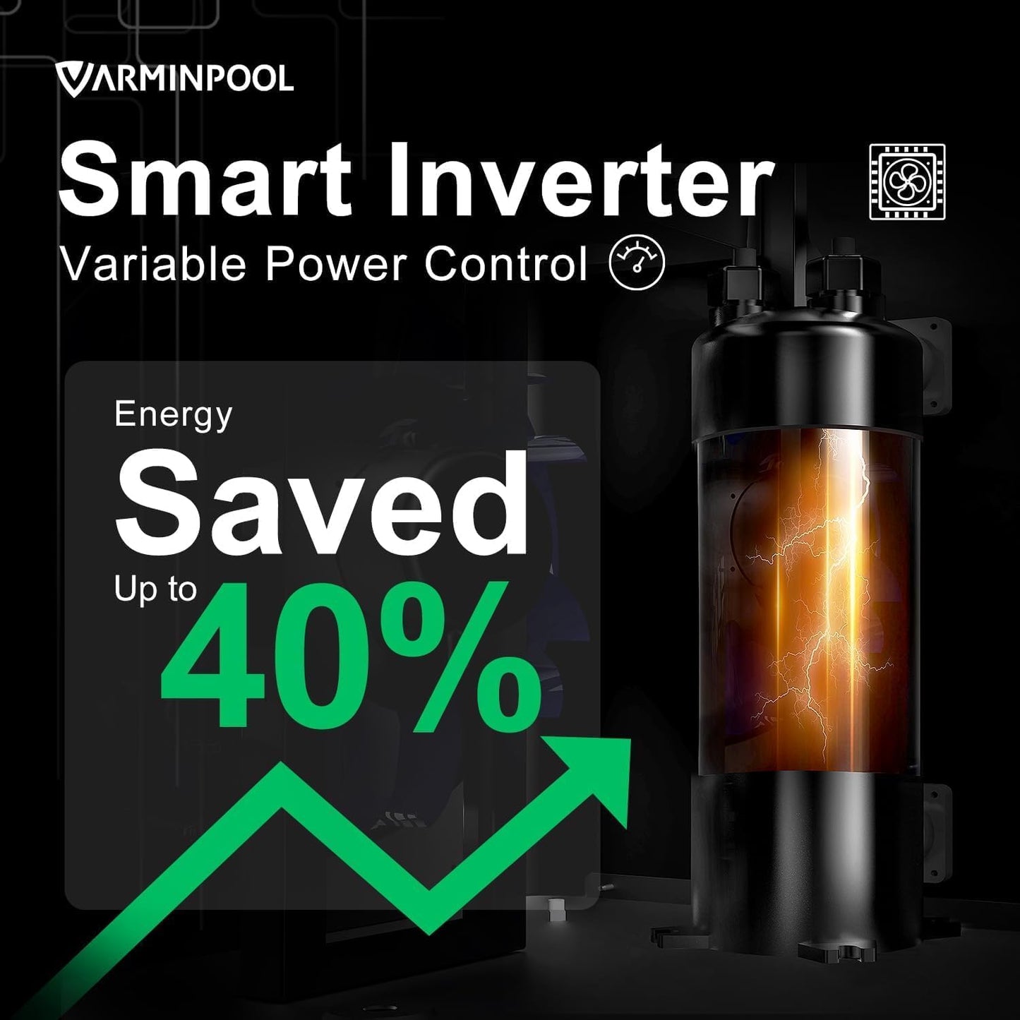 16000BTU Pool Heat Pump for Above Ground Pool, Electric Pool Heater for 5400 Gallons, WiFi Control, Smart Inverter, Titanium Heat Exchanger, 110V