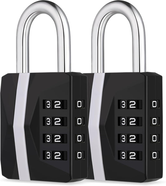 ZHEGE Locker Lock, Combination Lock Outdoor Weatherproof, [2023 Upgraded] Big White Number Lock for Gym, School, Toolbox, Fence Gate, Sheds, 4 Digit Padlock Heavy Duty (2 Pack, Black)