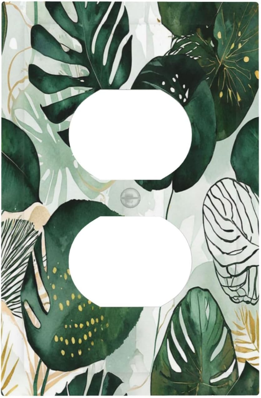 Outlet Covers Boho Tropical Leaves 1 Gang Duplex Wall Plate Decorative Switch Plates Electrical Receptacle Faceplate Light Switch Cover for Bedroom Bathroom Decor