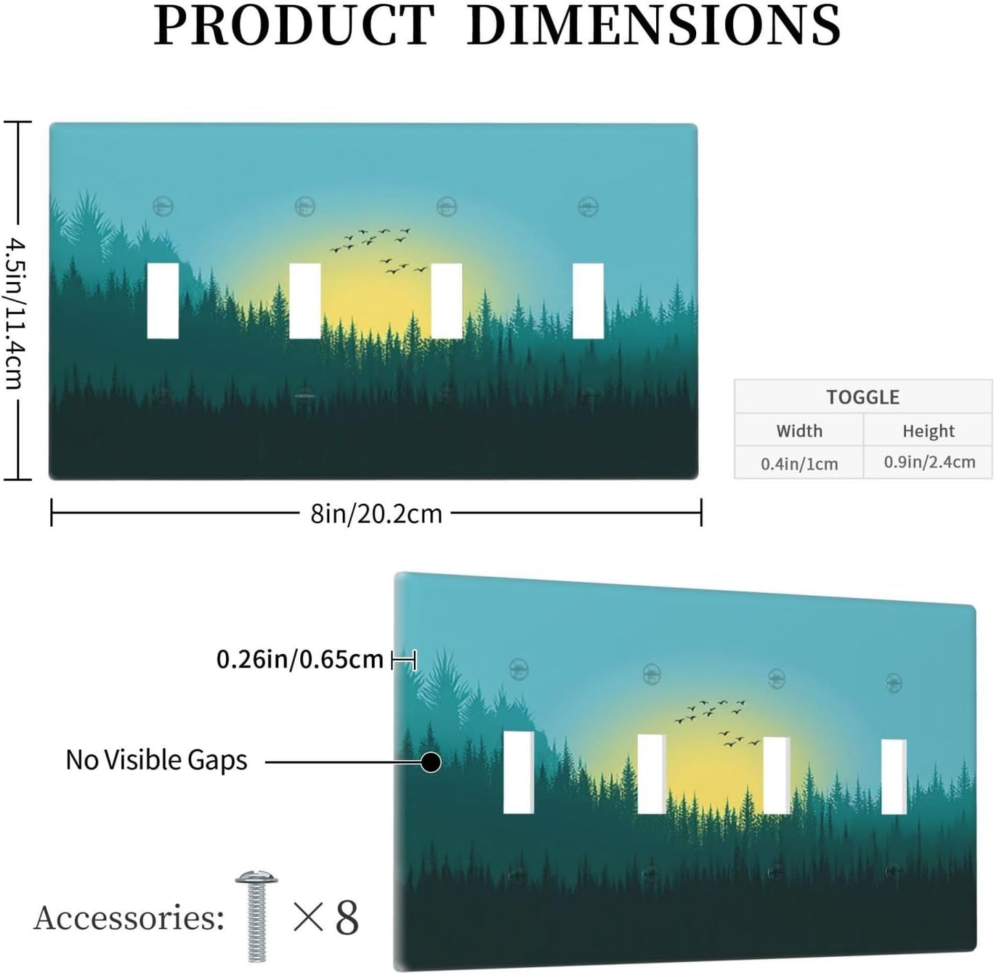 Green Forests And Birds Sun Woodland Light Switch Covers Quad Toggle 4 Gang Wall Plate Decorative Switch Plates Electrical Faceplate for Bedroom Bathroom Decor