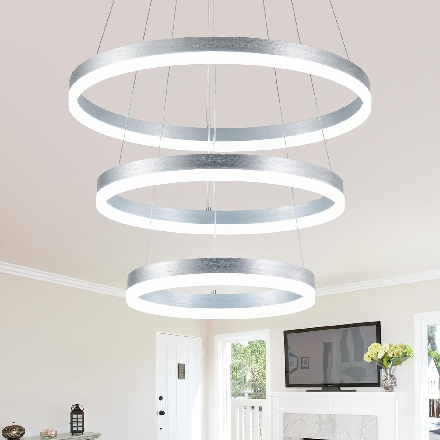 Buccleuch Modern LED Chandelier - Dimmable 19.7" Silver Round Pendant Light, Height Adjustable UL-Certified Ceiling Light for Dining Room, Kitchen Island, Living Room, Bedroom, Foyer