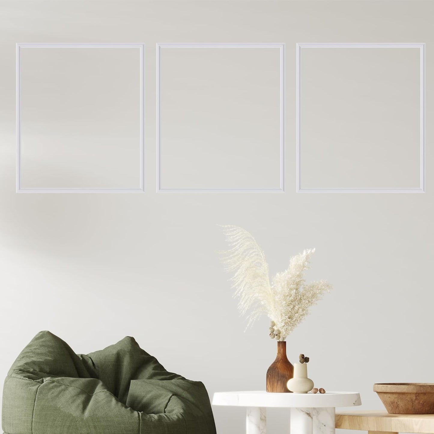 3 PCS Premade Wainscoting Panels Peel and Stick Accent Wall Panels for Interior Wall Decor Easy DIY Build and Batten Chair Rail & Picture Frame Door Decor(24 x 28 in)