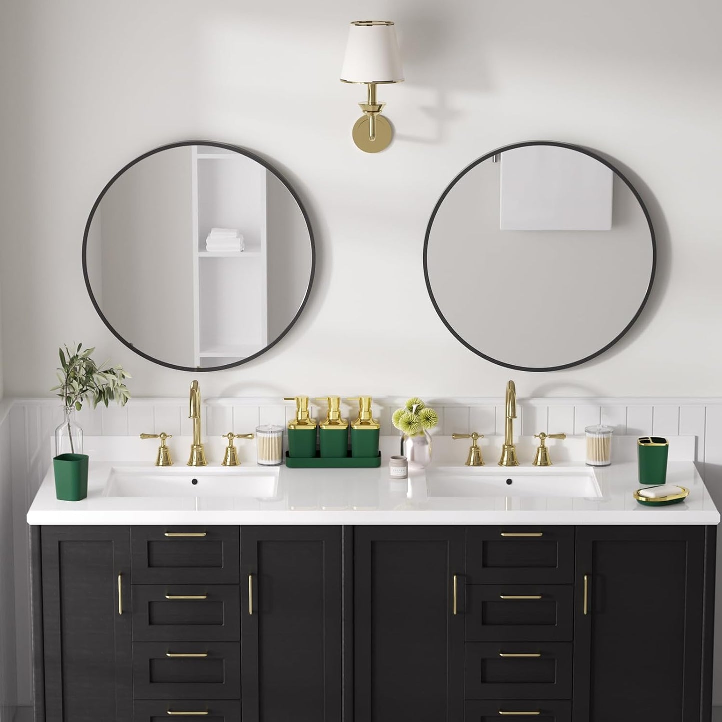 Bathroom Accessory Set, 11PC Bathroom Set, Green Bathroom Accessories, Bathroom Accessories Set with Trash Can, 3PC Soap Dispensers and Toilet Brush