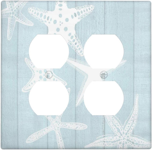 Beach Starfish Vintage Wood Rustic Country Ocean Outlet Covers 2 Gang Double Duplex Decorative Light Switch Covers Electrical Wallplates Socket Faceplate for Farmhouse Kids Room Decor